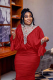 High Fashion Beaded Mesh Splicing Top Pleated Skirt Two-piece Suit African Women's Clothing-Outfit