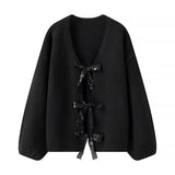 Fongt 2024 New Women's Sequins Bow Ornaments Loose Knit Sweater Cardigan W091 1766-Outfit