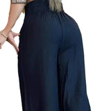Fongt Solid Color Wide Leg High Waist Trousers Loose Show Thin Metal Bell-Bottom Trousers Can Be