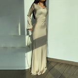Fongt 2023 New Round Collar Pure Color Satin Sense Senior Package Hip Fishtail Skirt Woman-Outfit