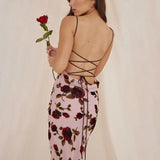 Floral Print Strappy Back Tie-Up Midi Dress-Outfit