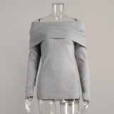 Fongt Women's Fall/Winter 2025 Long-Sleeved Knitted Bottom Shirt With A Word Of The Shoulder Sex-Repair And Exposed Shoulder