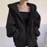 Solid Color Pullover Zip Up Oversized Hoodie-Outfit