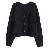 New Autumn Fashion Twist Solid Color Knitted Cardigan Women's Sweater Short Top Loose Sweater Thick Needle-Outfit