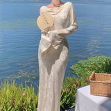 Fongt High-End Spring-Style Women's French Retro Court Style Dress In The Long-Tailed Dress