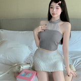 Tank Tops Knitted Mesh Stitching Women's Suspenders Wearing outside Layering inside Design Sense-Outfit