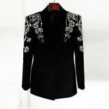 Fongt New Star Fashion Heavy Industry Diamond Nail Beads Blazer Open Fork Fishtail Long Dress