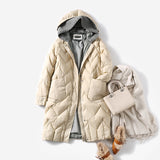 2024 Autumn Winter Korean Version Loose Down Jacket Women's Korean Version Hooded Loose Coat In The Thick Knit Cap White Duck Down-Outfit