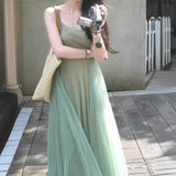 Fongt Summer New Temperament Slim Comfortable Design Small Fashion Art Green Dress Two Sets Of Women