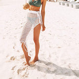 Women’s Sexy Bikini Cover Up Sheer Hollow Out Beach Dress Maxi Knit Skirt Split Tassels Crochet Cover Up Skirts Beachwear