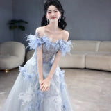 Fongt Evening Dress Women's 2025 New Word-To-Shoulder Light-To-Small Day Party Adult Dress Voice Art Examination
