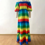 Fongt New Spring And Summer Women's Dress A Word Broken Shoulder Long Printed Fairy