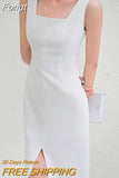 Square Collar Black Dress Women Fashion Sleeveless Solid Elegant French Midi Dresses Ladies Office