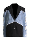 Loose Niche Trend Denstalt Suit Suit Suit Suit Suit Suit Jacket Woman In The Summer Of 2025 New Denim Splicing Color