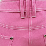 QUALITY Newest 2023 Designer Jeans Women's Top Stitching Contrast Pink Denim Jeans