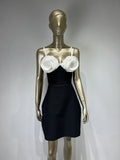 Black 3D Flower Mini Dress-Outfit