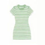 Fongt Light Luxury Striped Temperament Short-Sleeved Slimming Knitted Dress