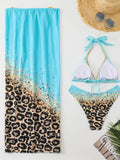 2024 New Fixed-Print Leopard Print Three-Piece Mesh Dress