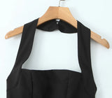 Solid Halter Slash Collar Mini Dress-Outfit