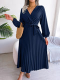 Real Shooting 2025 Spring And Summer Temperament Cross V Collar Big Swing 100 Folding Long Dress Women's