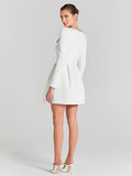 Square Collar Diamond Long Sleeves White Mini Dress-Outfit