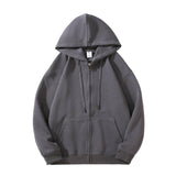 Solid Color Oversized Zip Up Loose Hoodie-Outfit