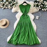 Fongt Luxury Famous Lady High Sense Sleeveless Knitted Dress Girl Summer Folds Splicing To Repair The Royal Sister Temperament Long