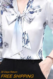Silk Blouses Women Satin Print Blouse Women Long Sleeve Shirts Woman V-neck Silk Blouses Ladies Floral Blouse for