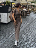 Solid Color Maxi Dress Summer Clothes For Women Elegent Middle collar Single-breasted Dresses Streetwear Party Travel-Outfit
