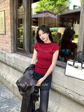 Fongt Xixi 2025 Autumn New Temperament Pure Color Round Collar Hollow Knitted Shirt Toped Women 25325