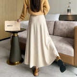 Beat Thickened Modal Knitted Skirt Women's Winter Korean Version Of High-Waisted A-Shaped Skirt Wool Pendulum Skirt-Outfit
