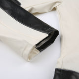 Color Block Zipper Faux Leather Moto Jacket-Outfit