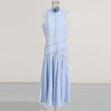 Fongt Design Long Dress 2025 Autumn And Winter New Sleeveless Collar Lace Hollow Waist Thin Dress Dress Women's