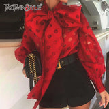 Casual Ruched Women's Blouses Bow Collar Lantern Long Sleeve Lace Up Shirts For Female Fashion 2022