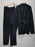 Sweater 3 Piece Sets Women Thick Knit Cardigans+cropped Spaghetti Tops+baggy Wide Leg Sweatpants Outfits New
