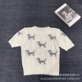 Fongt Puppies With Short-Sleeved Round-Neck Knitted Jersey Women 24 Spring And Summer New Age-Reduced Short-Sized T-Shirt Tops