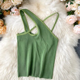 Cross Camis Slim Female Camisole Summer Hollow Out Streetwear Sleeveless Crop Top Solid Color Cotton Basic Women