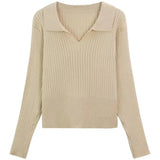 Collar With Knit Bottom Shirt Female Autumn Dong 2023 New Design Sense Niche Sweater Loose Long-Sleeved Top-Outfit