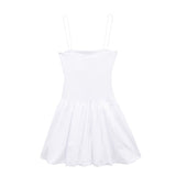 Spring Style Fluffy Poplin Rib Spliced Suspender Dress 4174347-Outfit