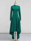 Fongt Summer New Long-Sleeved Dress High-End Irregular Lotus Side To Rectender A-Shaped