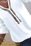 Women Sequins T-shirts Fall Winter 2023 Top Clothes Vintage 2000s Clothes y2k Luxury V Neck Long Sleeve Top Office