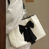 Aesthetic Bow Large Capacity Canvas Shoulder Bag-Outfit