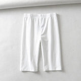 women cotton high waist elastic pure color slim Knee-Length bike shorts