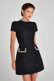 Tweed Solid Beaded Seam Mini Dress-Outfit