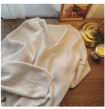 Autumn And Winter New Large Version Of Korean V-Collar Solid Color Lazy Breeze Loose Sweater Blouse-Outfit