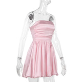 Satin Puff Ruched Tube Mini Dress-Outfit