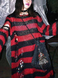 Distressed Stripe Longline Sweater-Outfit