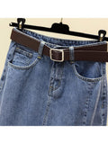 Style 2023 New Women's Long Split Denim Skirt Vintage High Wasit Jeans Skirt Female Straight Blue A-line Pencil
