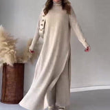 Fongt Solid-Color High-Collar Side Open-Fork Knitted Trousers Set In Autumn 2025