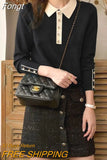 Lady Polo-Neck Long Sleeve Button Knitted Pullovers for Women 2023 New Bottoming Shirt Women's Clothing Korean Top